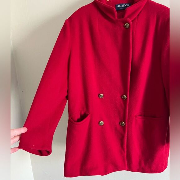 Vintage J.G. Hook Red Wool Blend Coat Women’s Size 12 Double Breasted USA Made - Picture 3 of 10